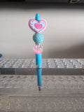 blue, pink beaded focal pen