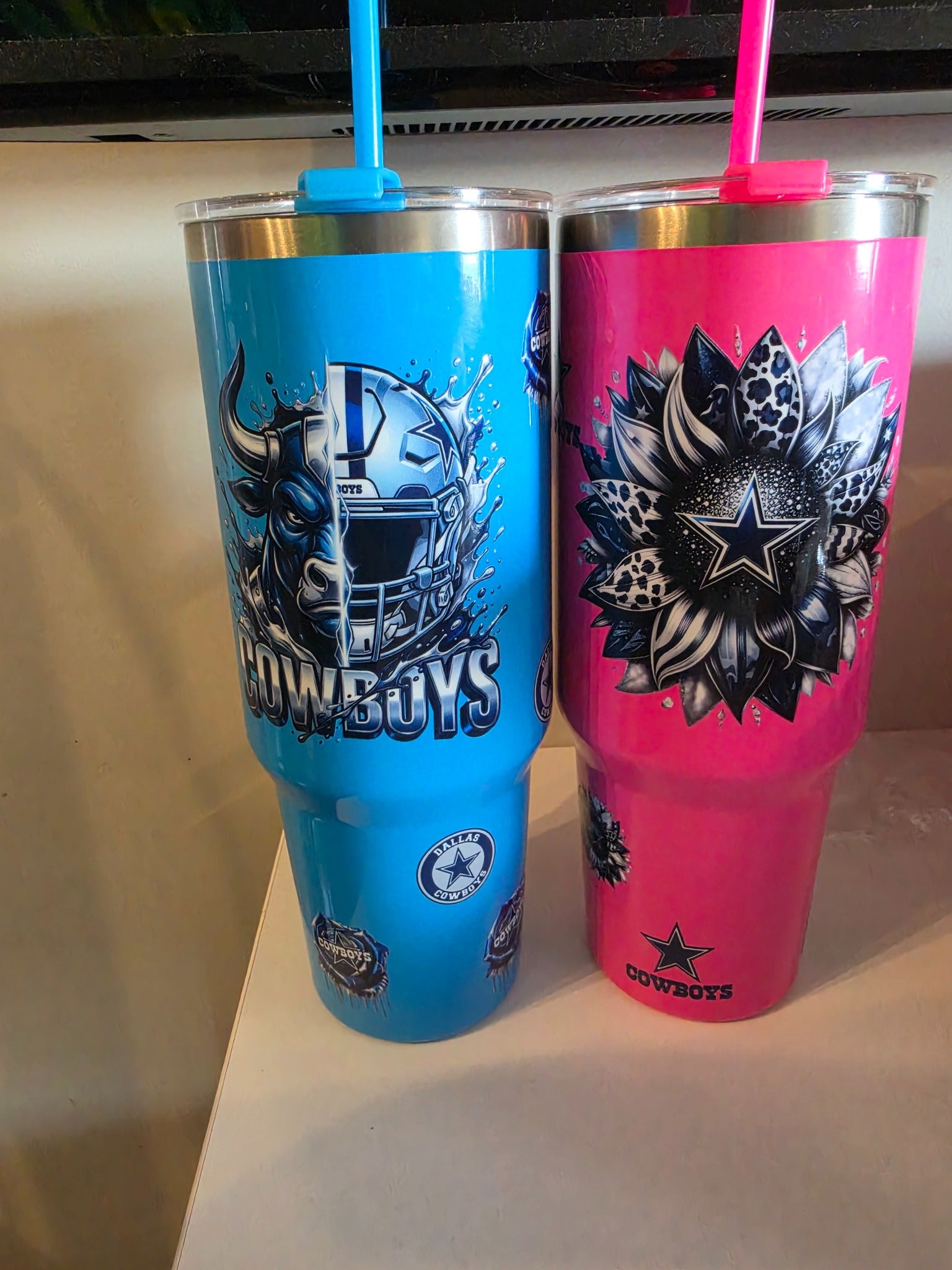 Blue & Pink Cowboys 40oz UV DTF Cup with Handle