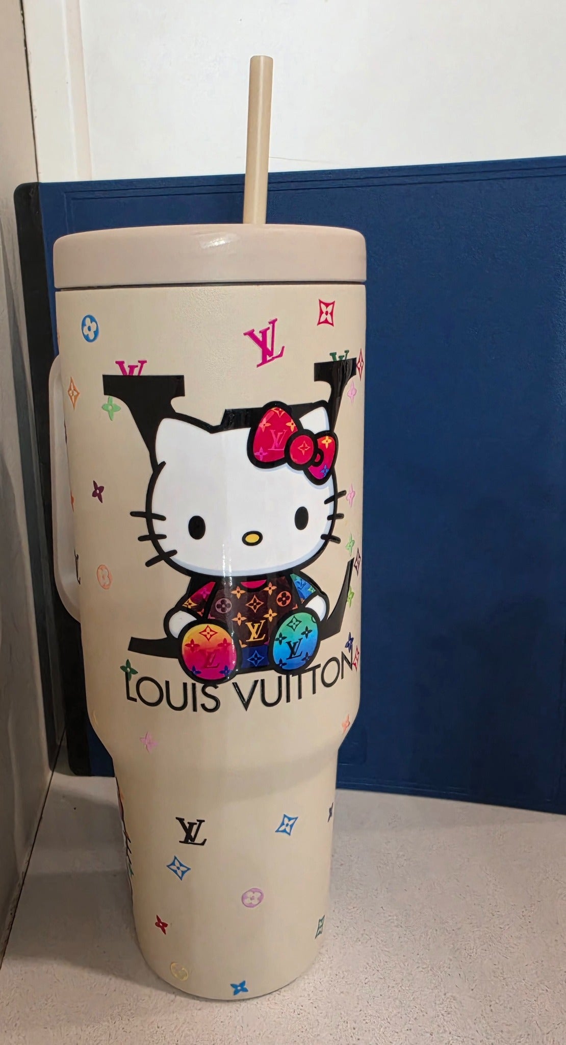 Hello Kitty Louis Vuitton-Inspired 40oz UV DTF Cup with Handle