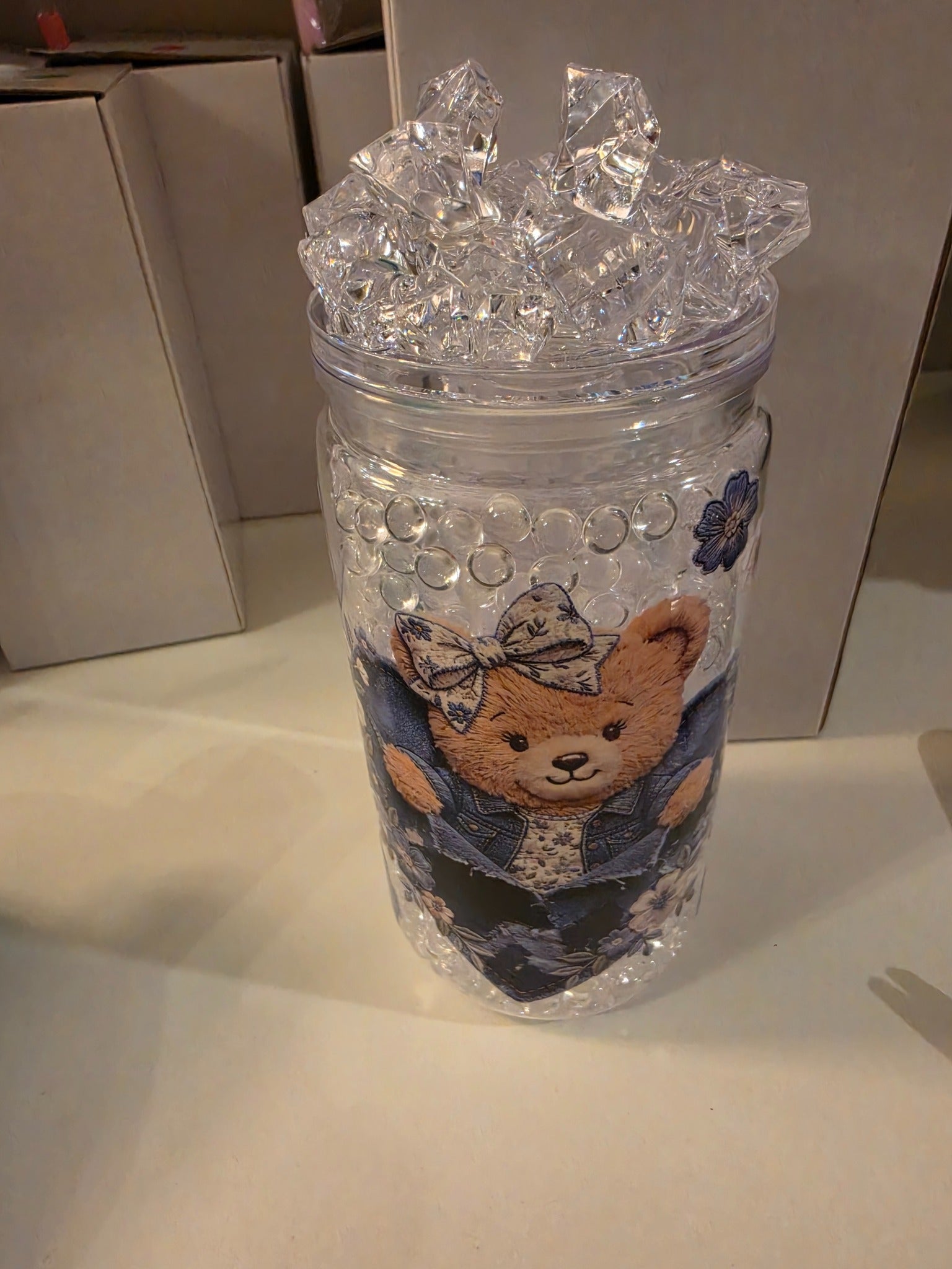 Crystal Fake Ice Lid Bear 16oz Cup